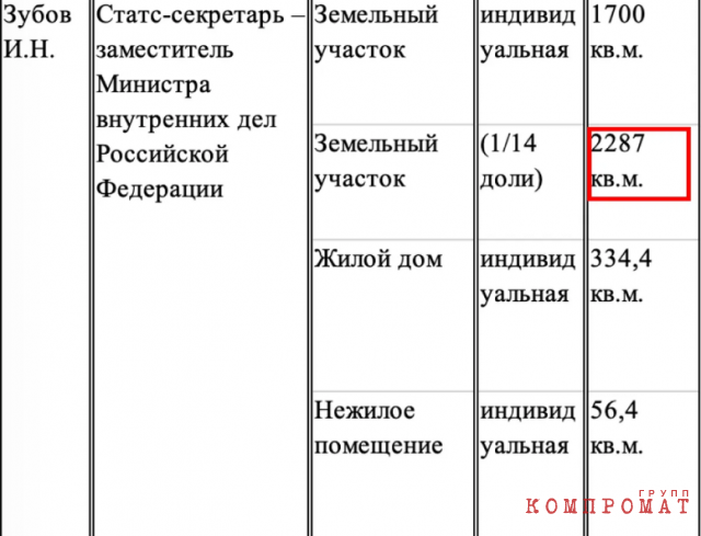 Фрагмент декларации о доходах замглавы МВД Игоря Зубова за 2019-й год