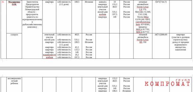 Из сведений о доходах и имуществе Олега Малащенко за 2021 год