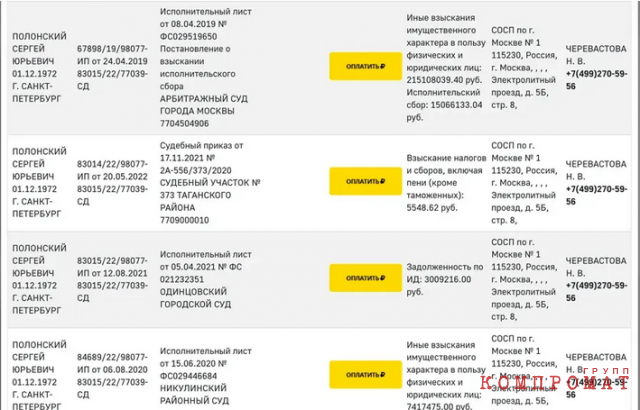 На сегодняшний день только официально Полонский должен около 30 млн рублей. В совокупности с очередным проигранным иском — уже 50 млн